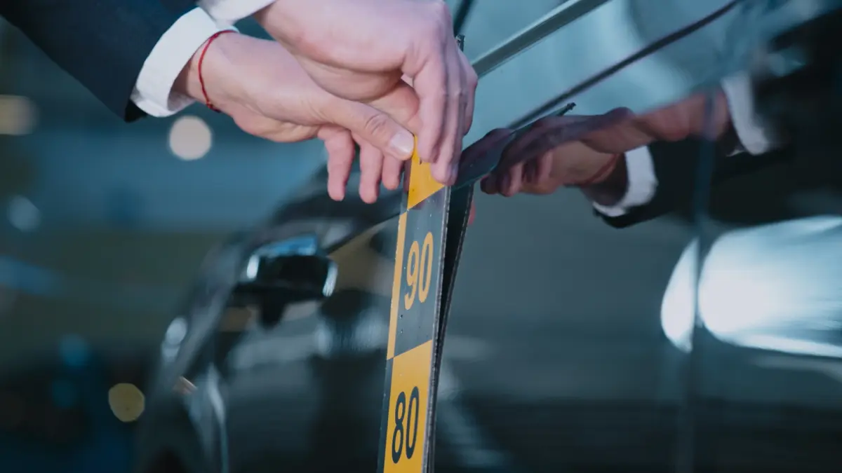 Constatare: riglă de măsurare pe ușa avariată